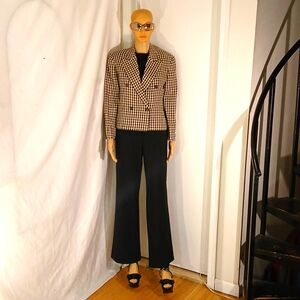 🔥 NWOT Salvatore Ferragamo (Italy) Black & Cream Check Double-breasted Blazer